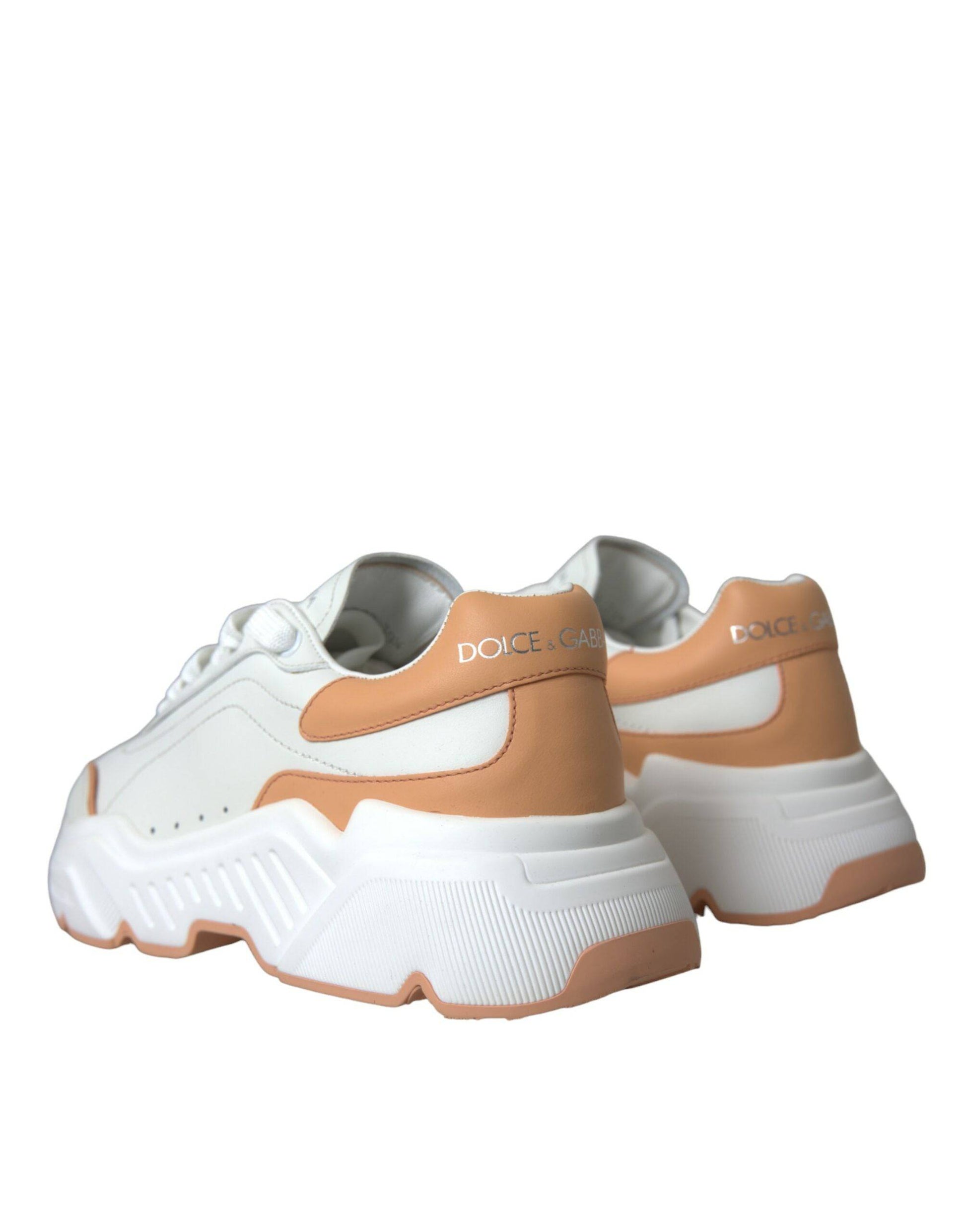 Dolce & Gabbana White Peach DAYMASTER Leather Sneakers Shoes - ACCEXO
