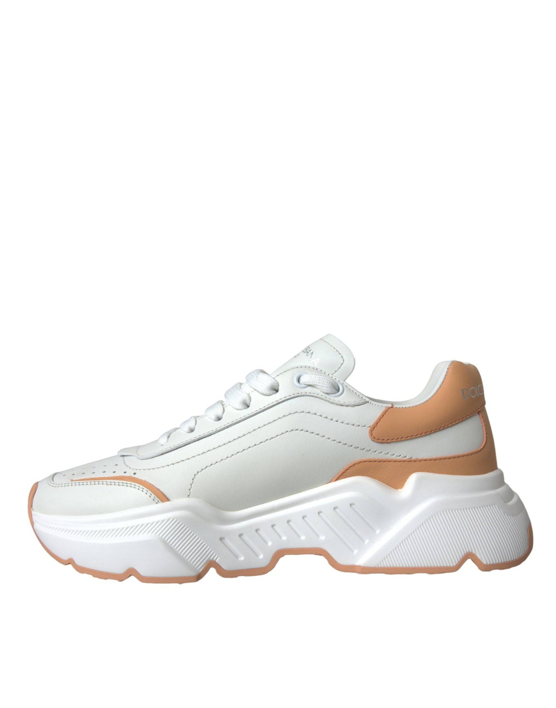 Dolce & Gabbana White Peach DAYMASTER Leather Sneakers Shoes - ACCEXO