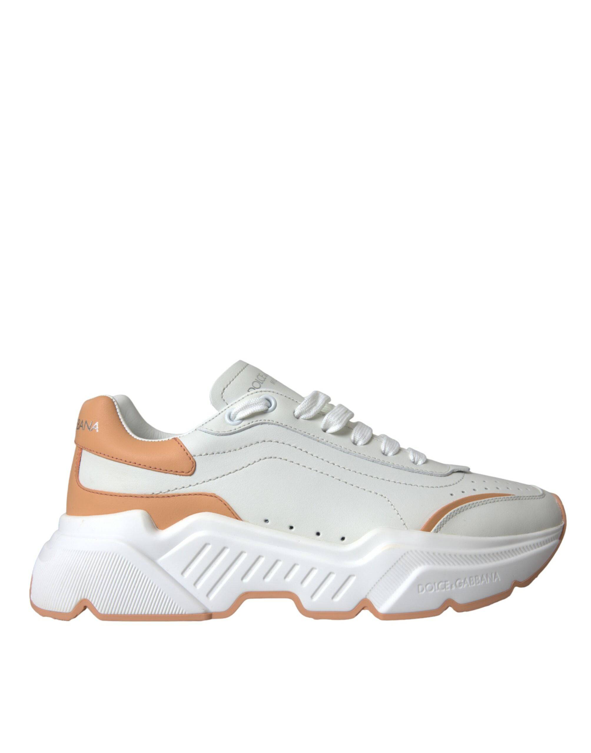 Dolce & Gabbana White Peach DAYMASTER Leather Sneakers Shoes - ACCEXO