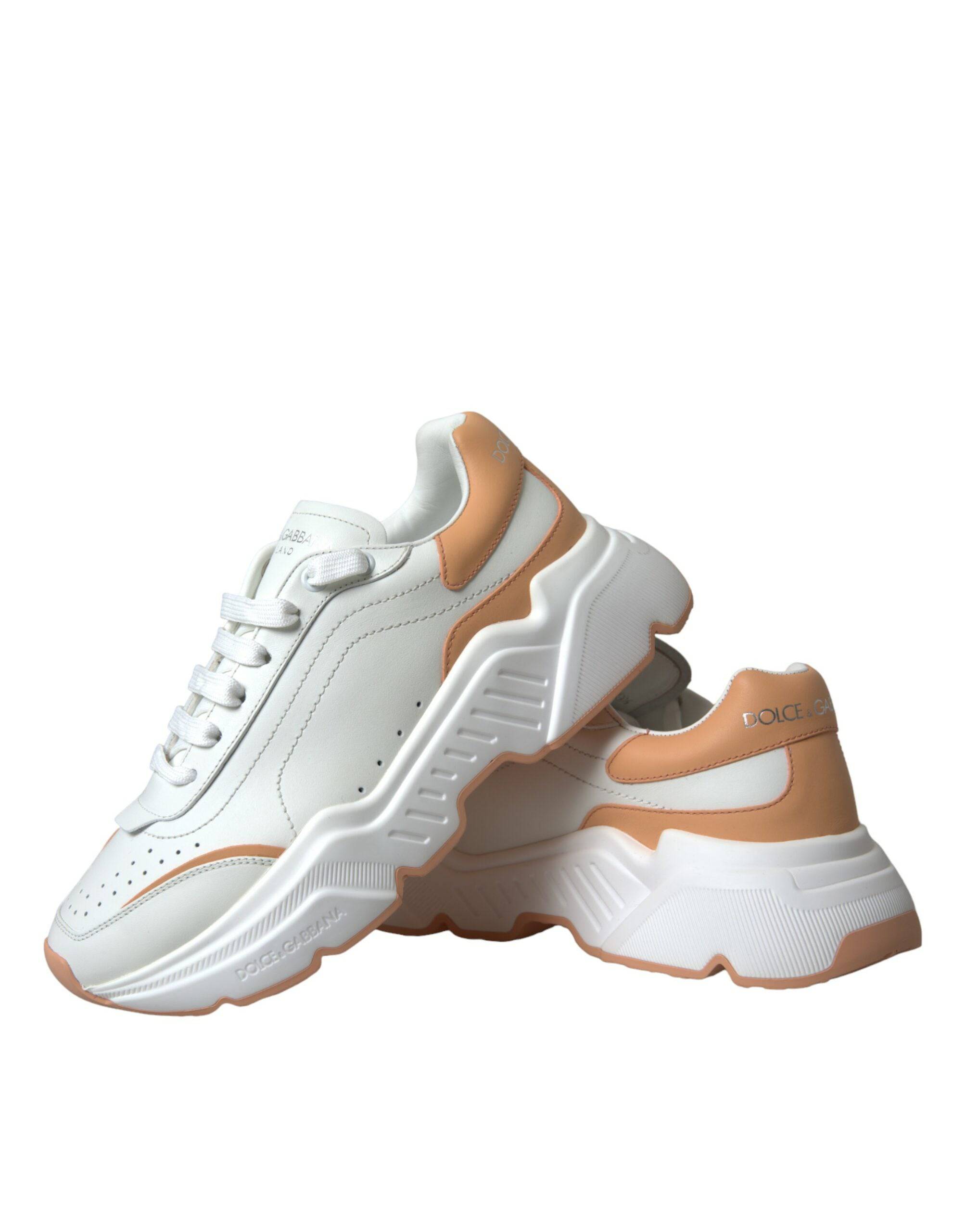 Dolce & Gabbana White Peach DAYMASTER Leather Sneakers Shoes - ACCEXO