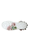 Dolce & Gabbana White Leather Crystal Roses Floral Sneakers Shoes