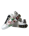 Dolce & Gabbana White Leather Crystal Roses Floral Sneakers Shoes