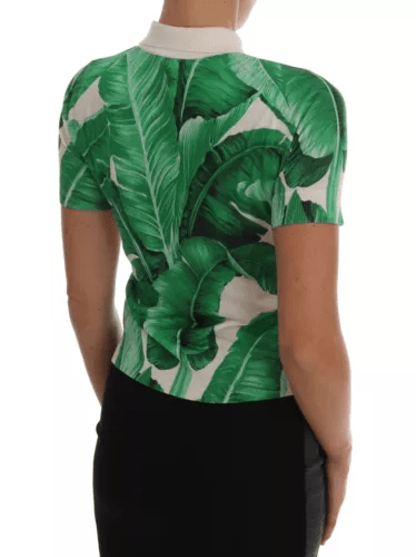 Dolce & Gabbana Green Banana Print Silk Polo T-shirt - ACCEXO