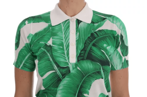 Dolce & Gabbana Green Banana Print Silk Polo T-shirt - ACCEXO