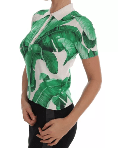 Dolce & Gabbana Green Banana Print Silk Polo T-shirt - ACCEXO