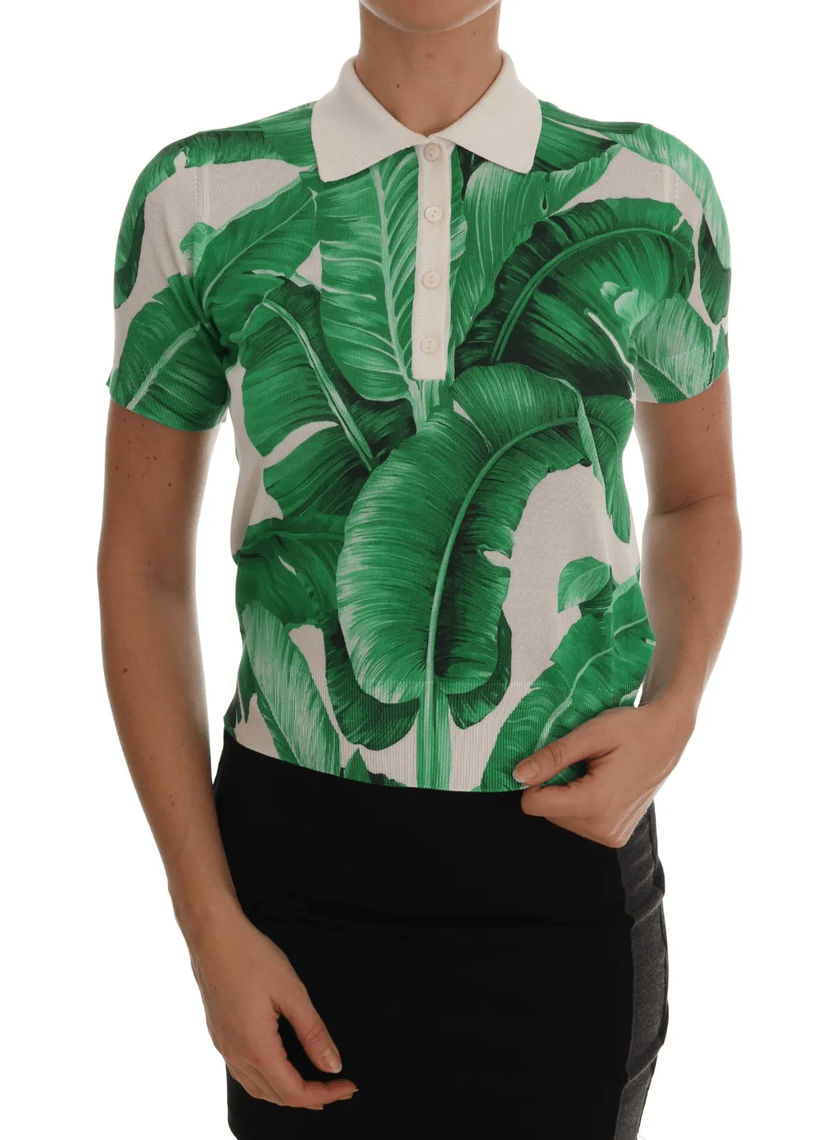 Dolce & Gabbana Green Banana Print Silk Polo T-shirt - ACCEXO