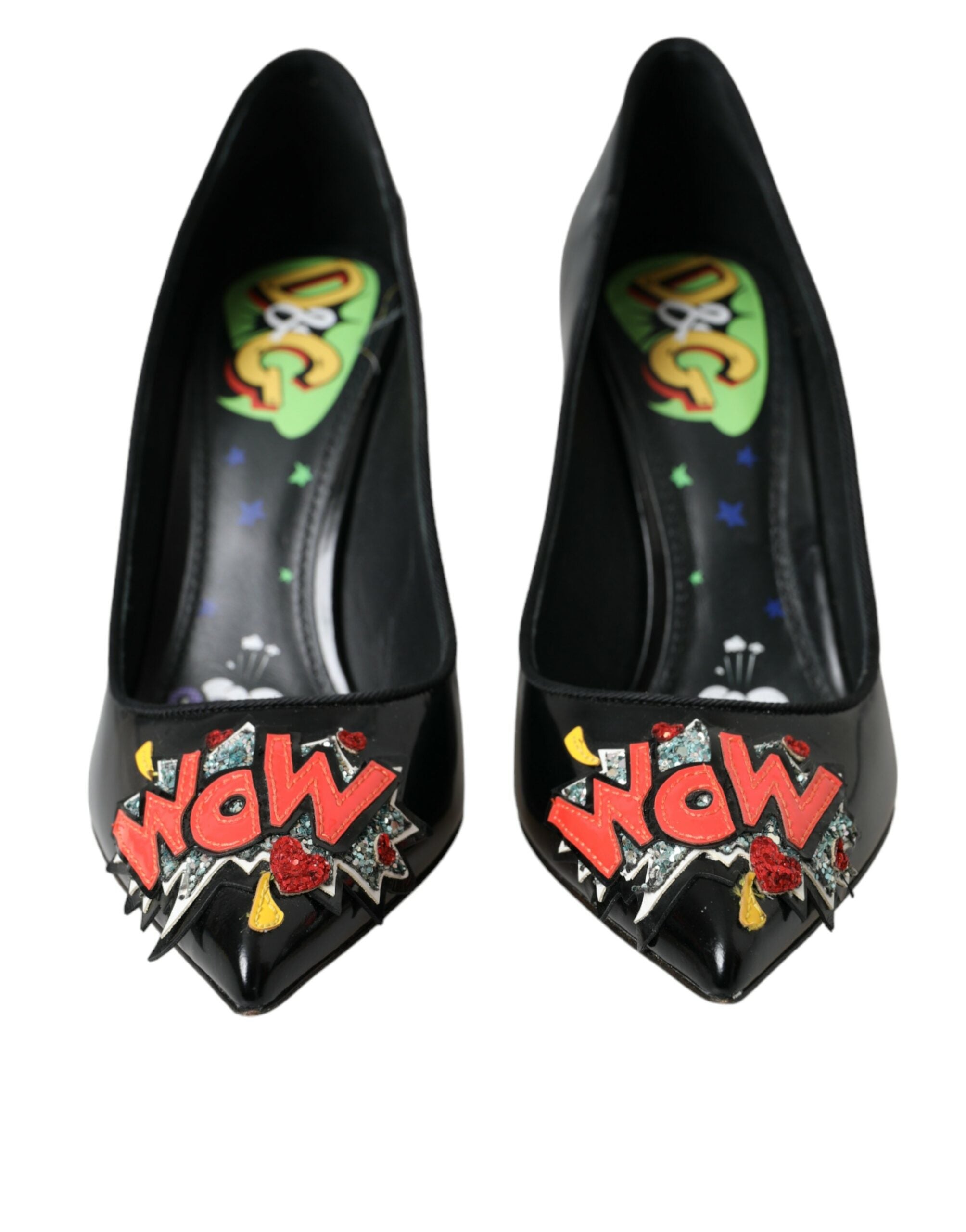 Dolce & Gabbana Black Leather WOW Patch Heels Pumps Shoes - ACCEXO