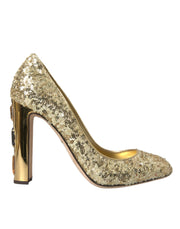 Dolce & Gabbana Gold Sequin Crystal Heels Pumps Shoes - ACCEXO