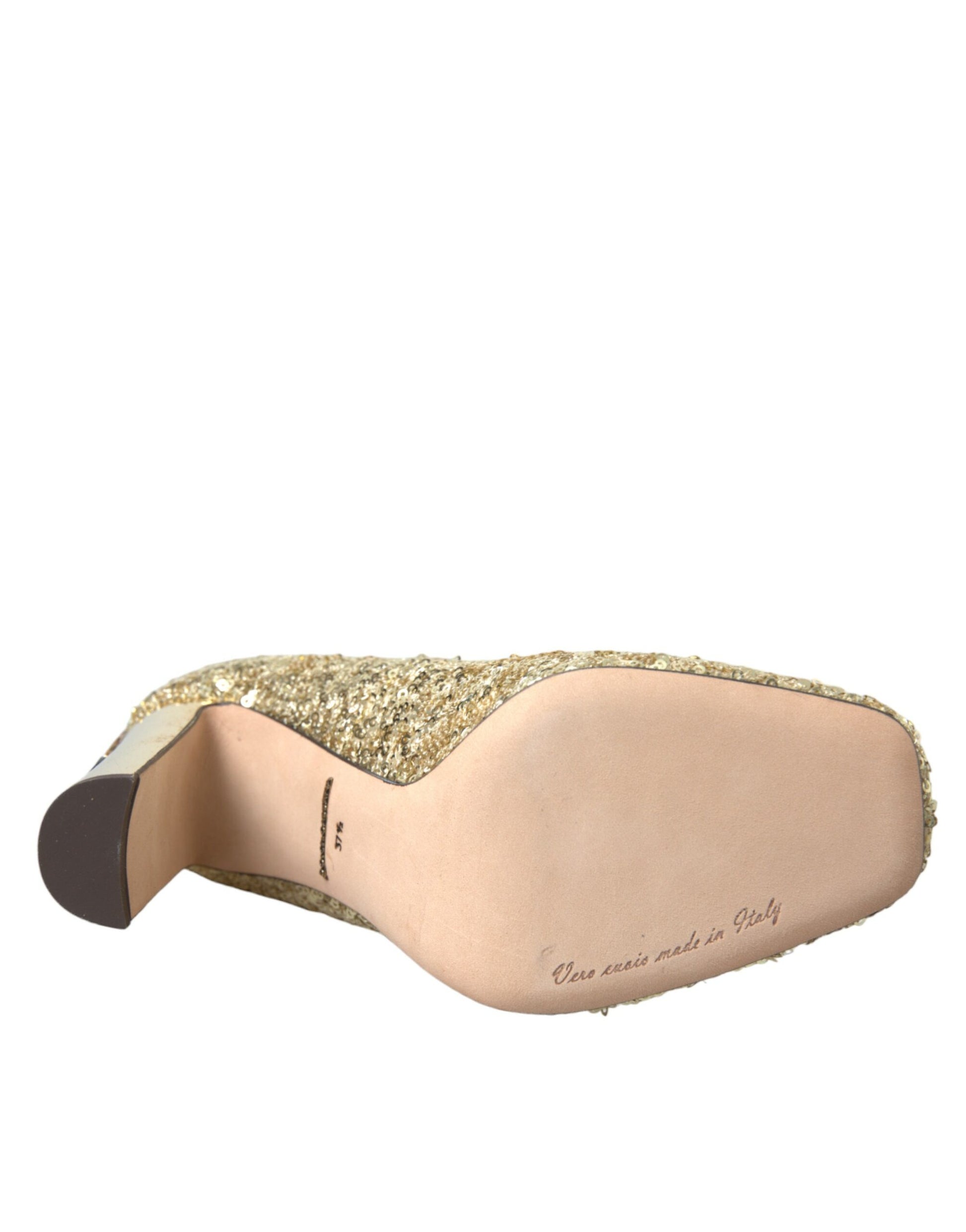 Dolce & Gabbana Gold Sequin Crystal Heels Pumps Shoes - ACCEXO