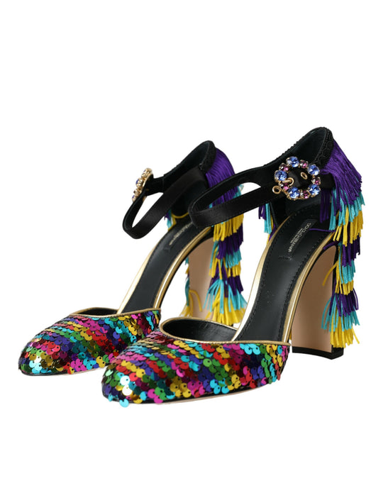 Dolce & Gabbana Multicolor Sequin Crystal Mary Jane Shoes