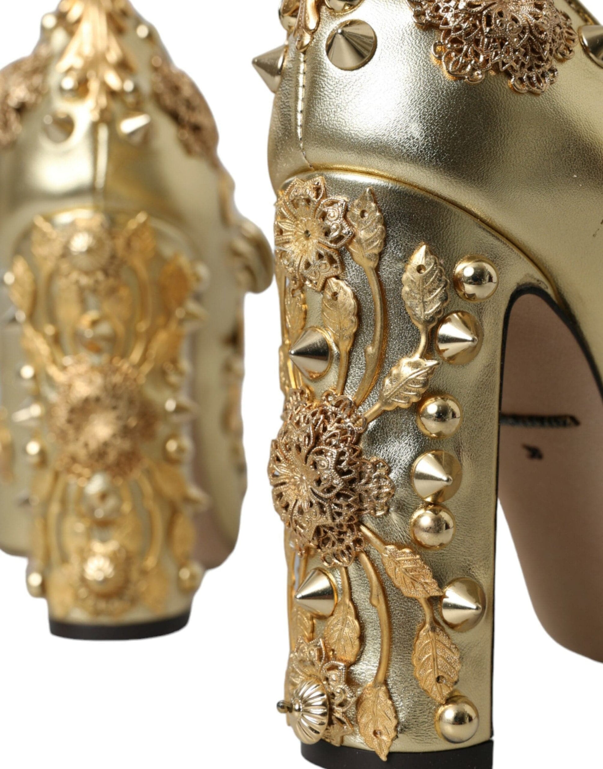Dolce & Gabbana Gold Leather Crystal Mary Janes Pumps Shoes - ACCEXO