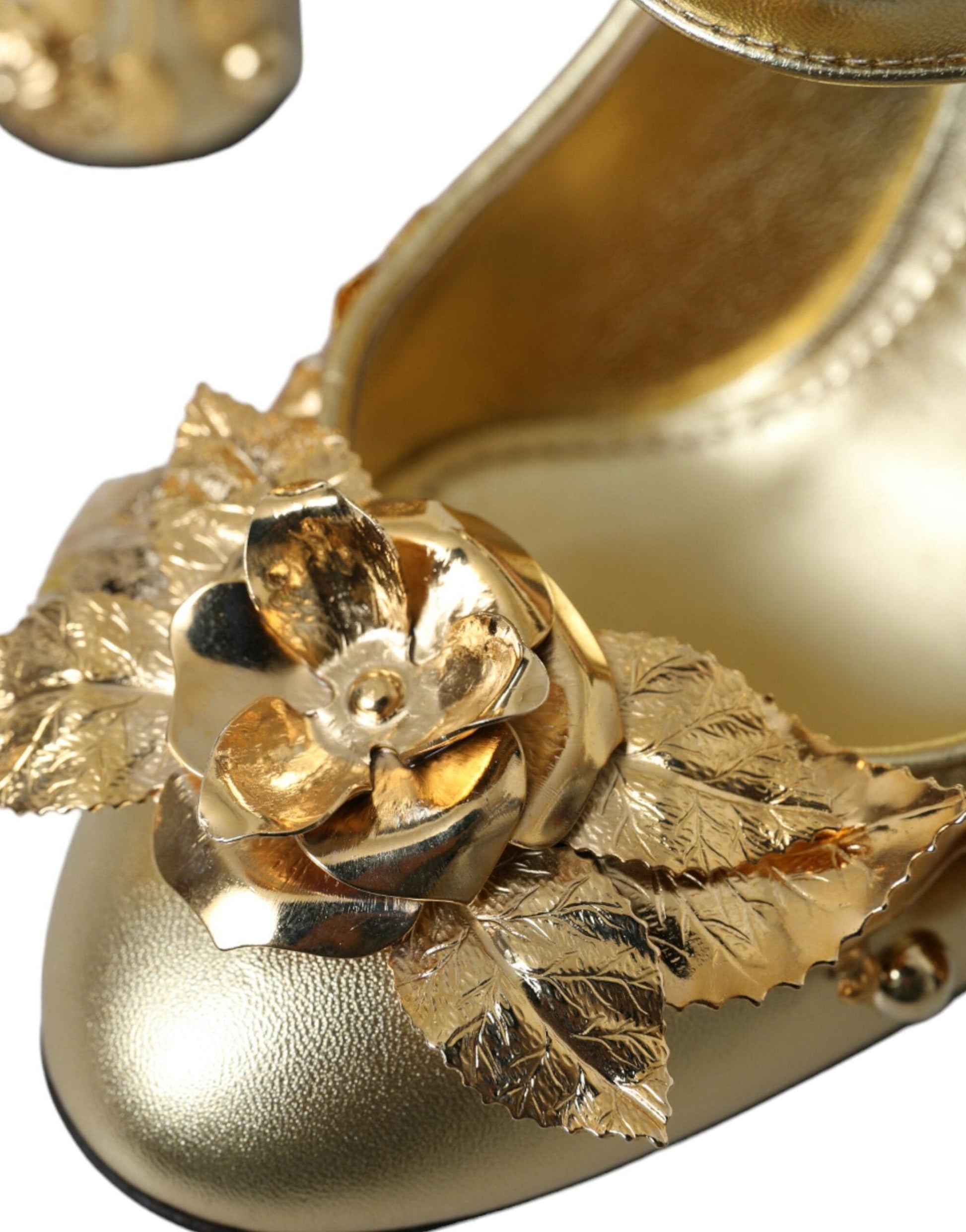 Dolce & Gabbana Gold Leather Crystal Mary Janes Pumps Shoes - ACCEXO