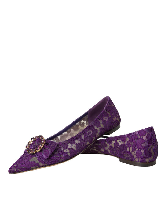 Dolce & Gabbana Purple Taormina Lace Crystal Loafers Shoes