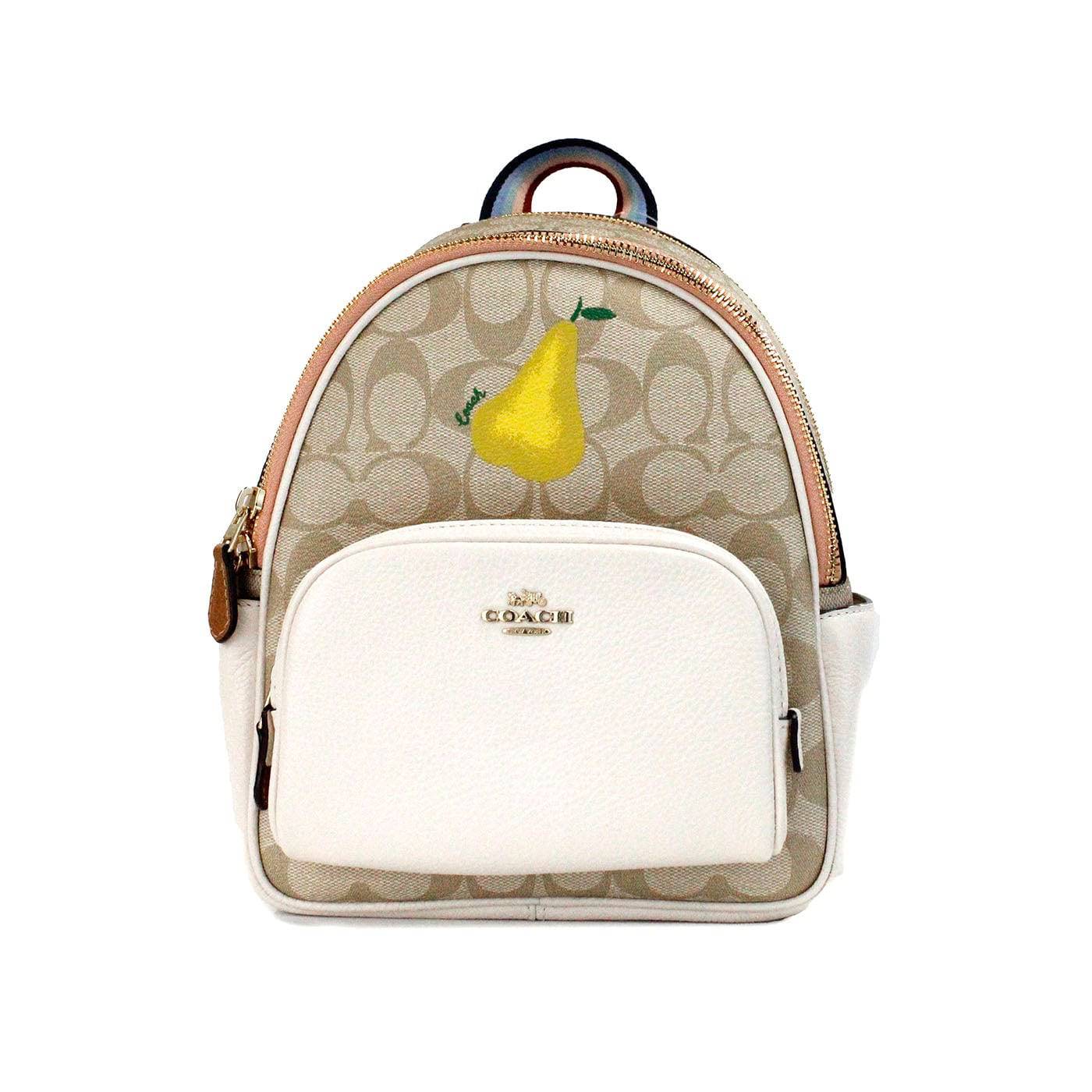 COACH Mini Court Signature Pear Motif Shoulder Backpack Bookbag Bag Chalk Taffy - ACCEXO