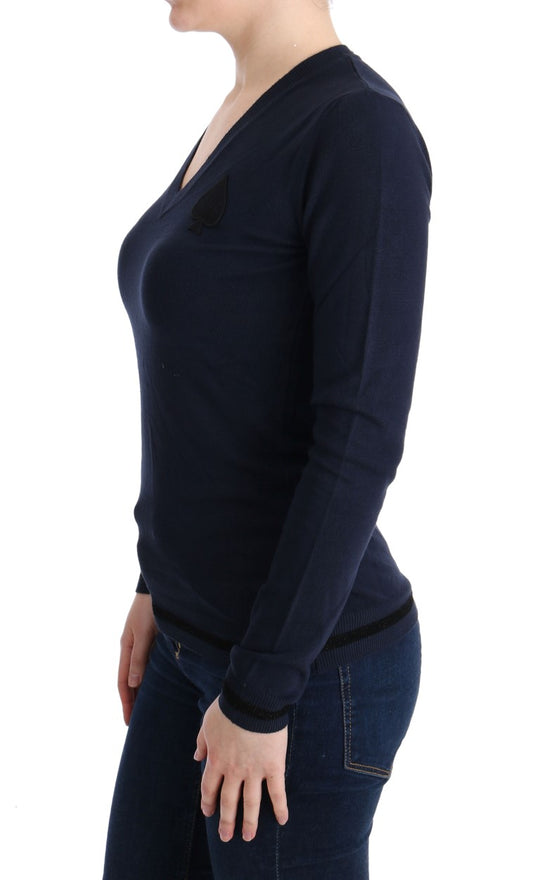 Costume National Elegant Blue V-Neck Sweater