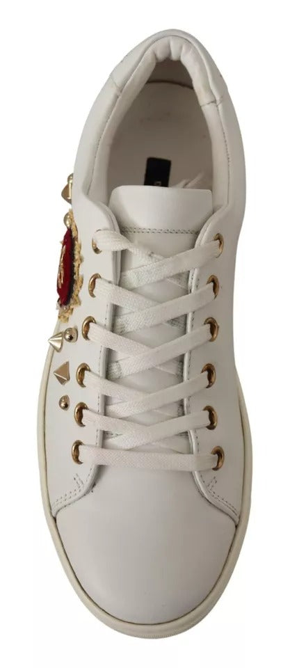 Dolce & Gabbana White Leather Gold Red Heart Sneakers Shoes - ACCEXO