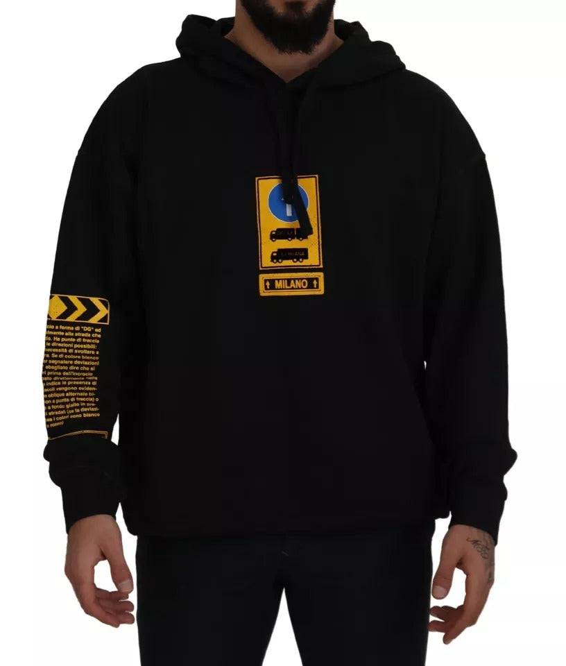 Dolce & Gabbana Black Cotton Logo Hooded Sweatshirt Sweater - ACCEXO