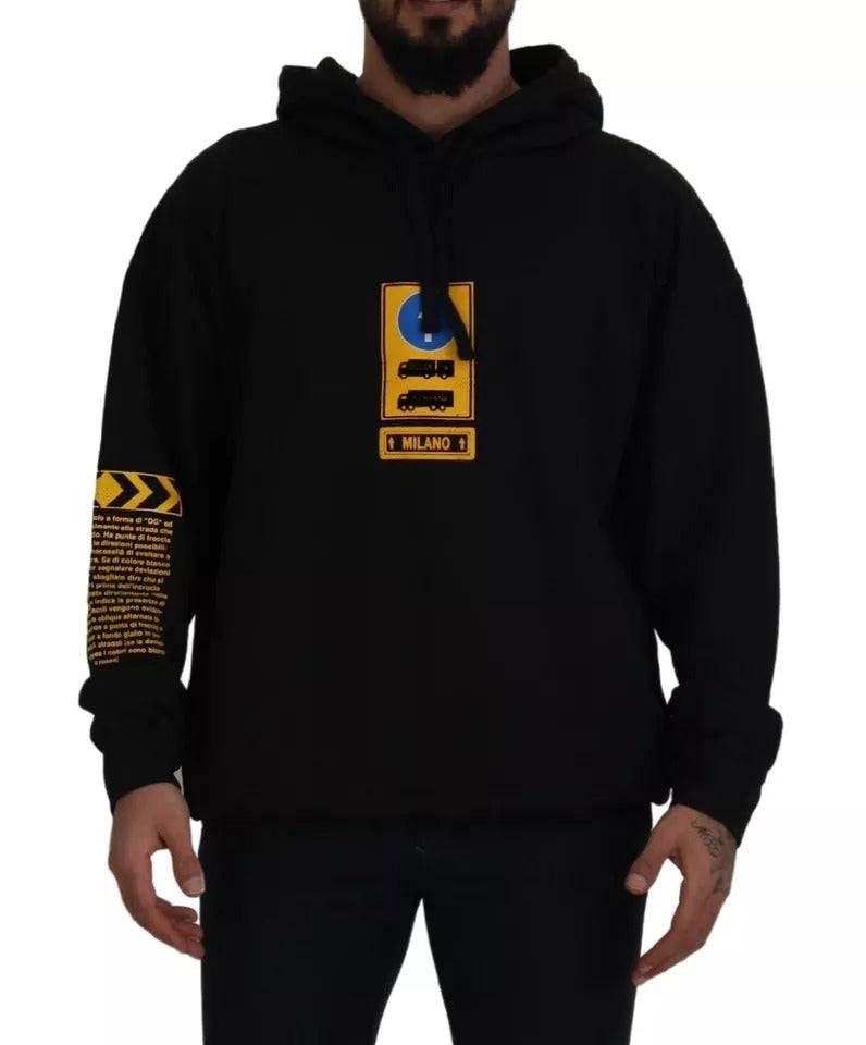 Dolce & Gabbana Black Cotton Logo Hooded Sweatshirt Sweater - ACCEXO