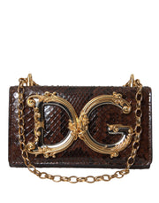 Dolce & Gabbana Brown Python Leather DG Girls Crossbody Phone Bag - ACCEXO