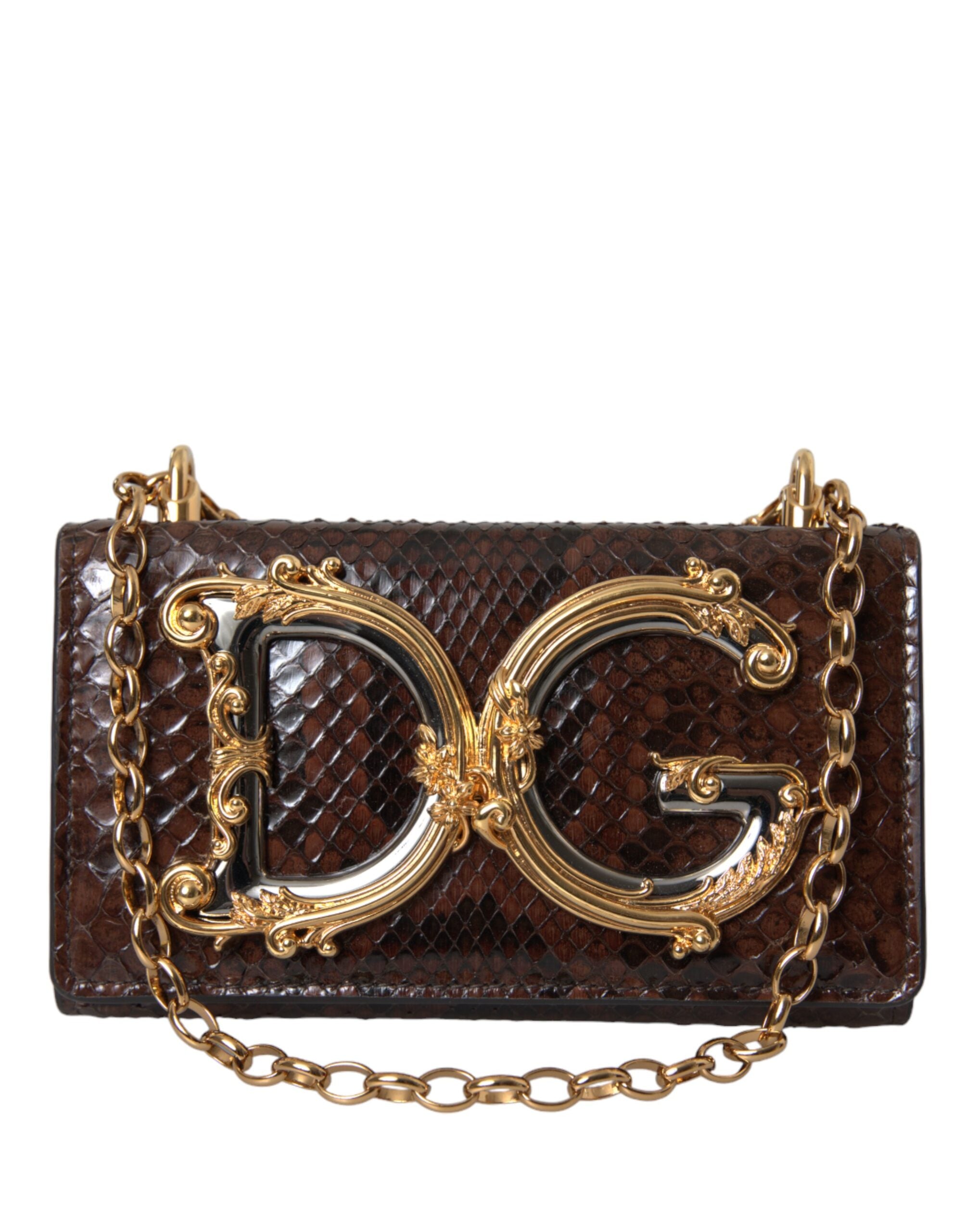 Dolce & Gabbana Brown Python Leather DG Girls Crossbody Phone Bag - ACCEXO