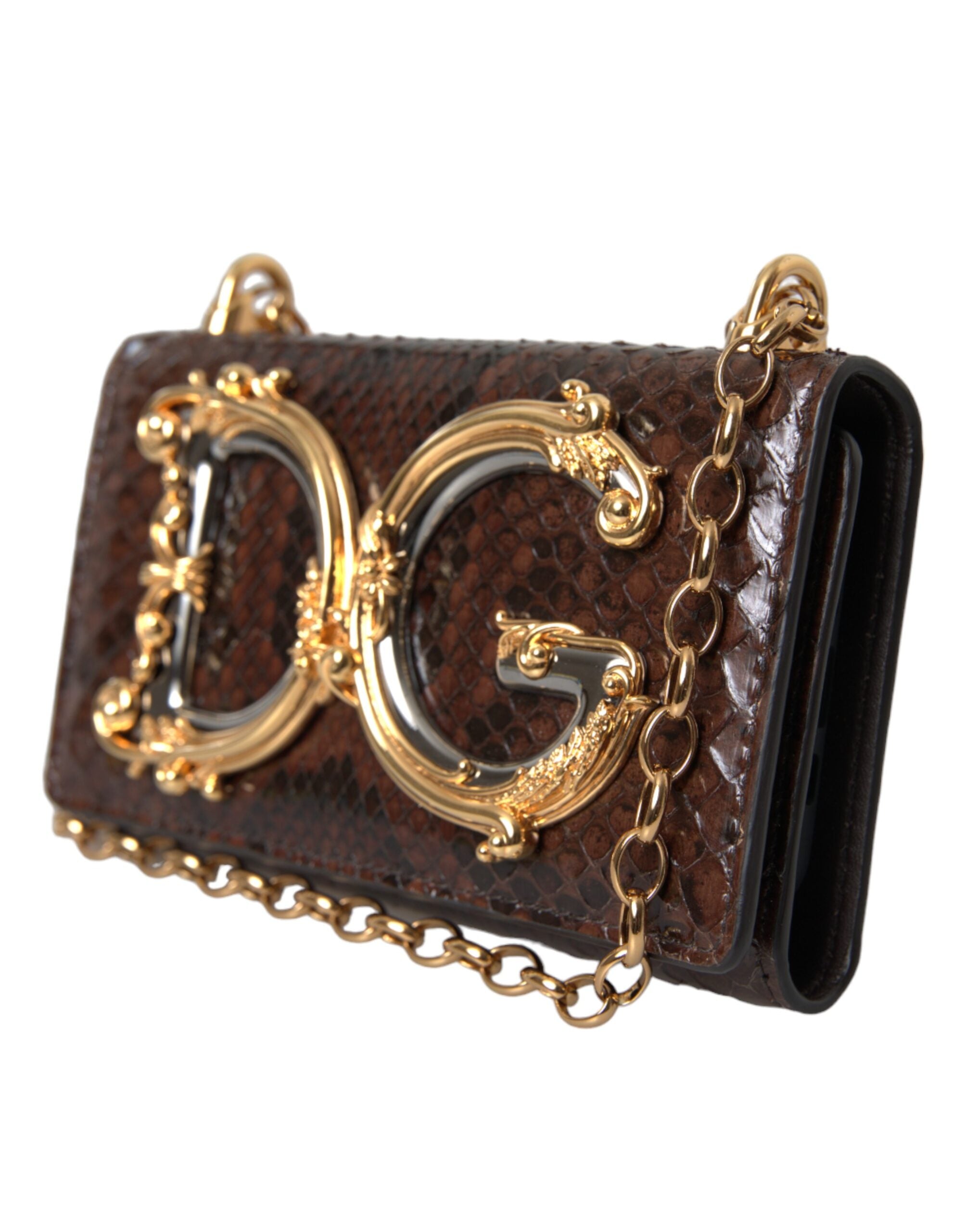 Dolce & Gabbana Brown Python Leather DG Girls Crossbody Phone Bag - ACCEXO