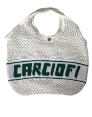 Dolce & Gabbana White Green Knitted Cotton Logo Shopping Tote Bag - ACCEXO