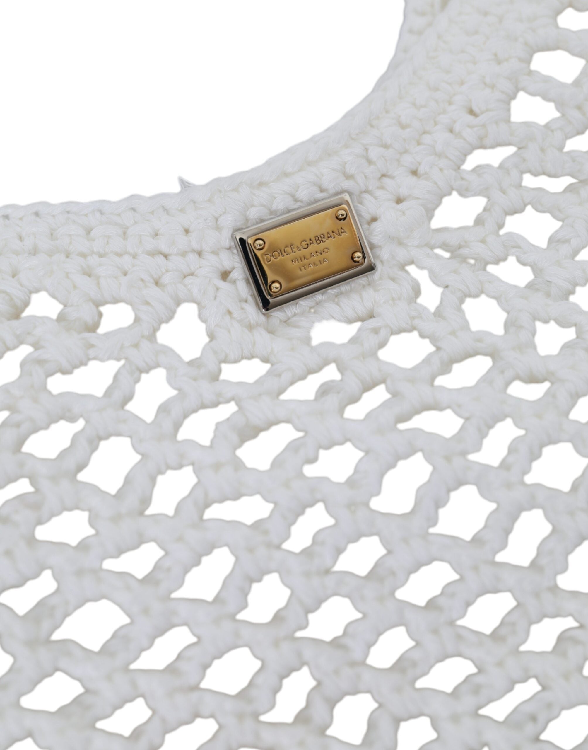 Dolce & Gabbana White Green Knitted Cotton Logo Shopping Tote Bag - ACCEXO