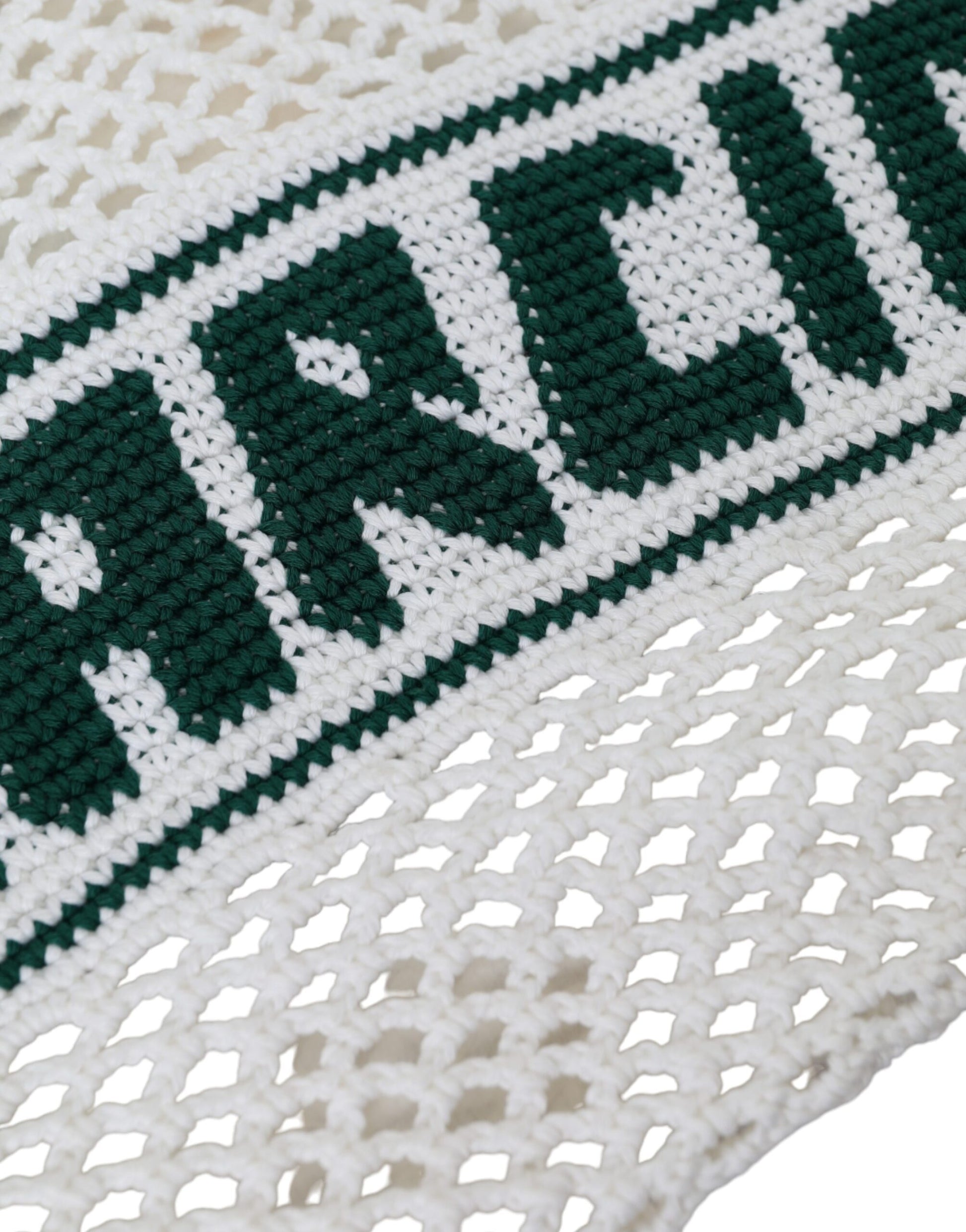 Dolce & Gabbana White Green Knitted Cotton Logo Shopping Tote Bag - ACCEXO