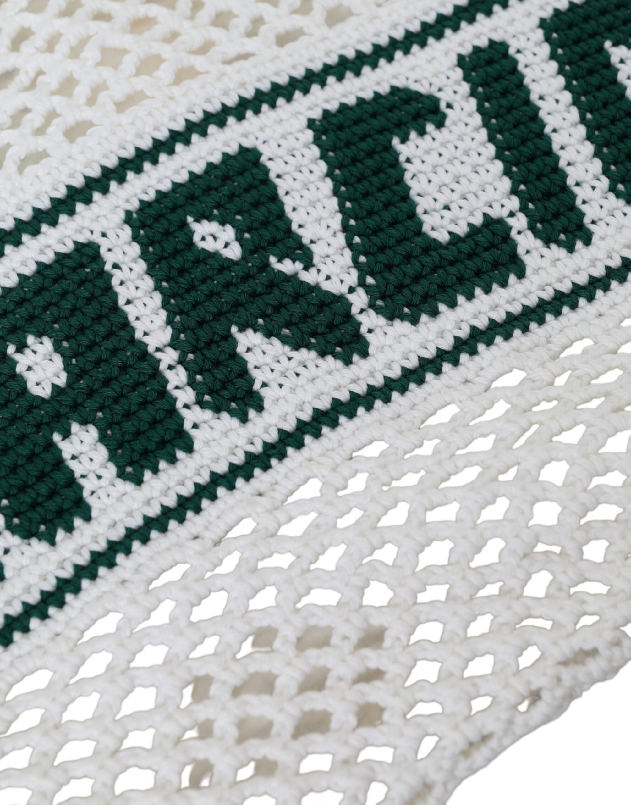 Dolce & Gabbana White Green Knitted Cotton Logo Shopping Tote Bag - ACCEXO