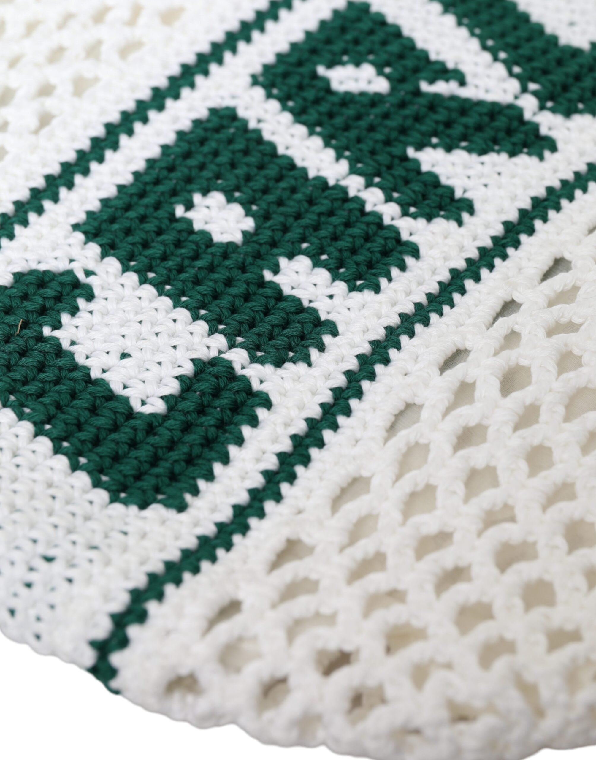 Dolce & Gabbana White Green Knitted Cotton Logo Shopping Tote Bag - ACCEXO