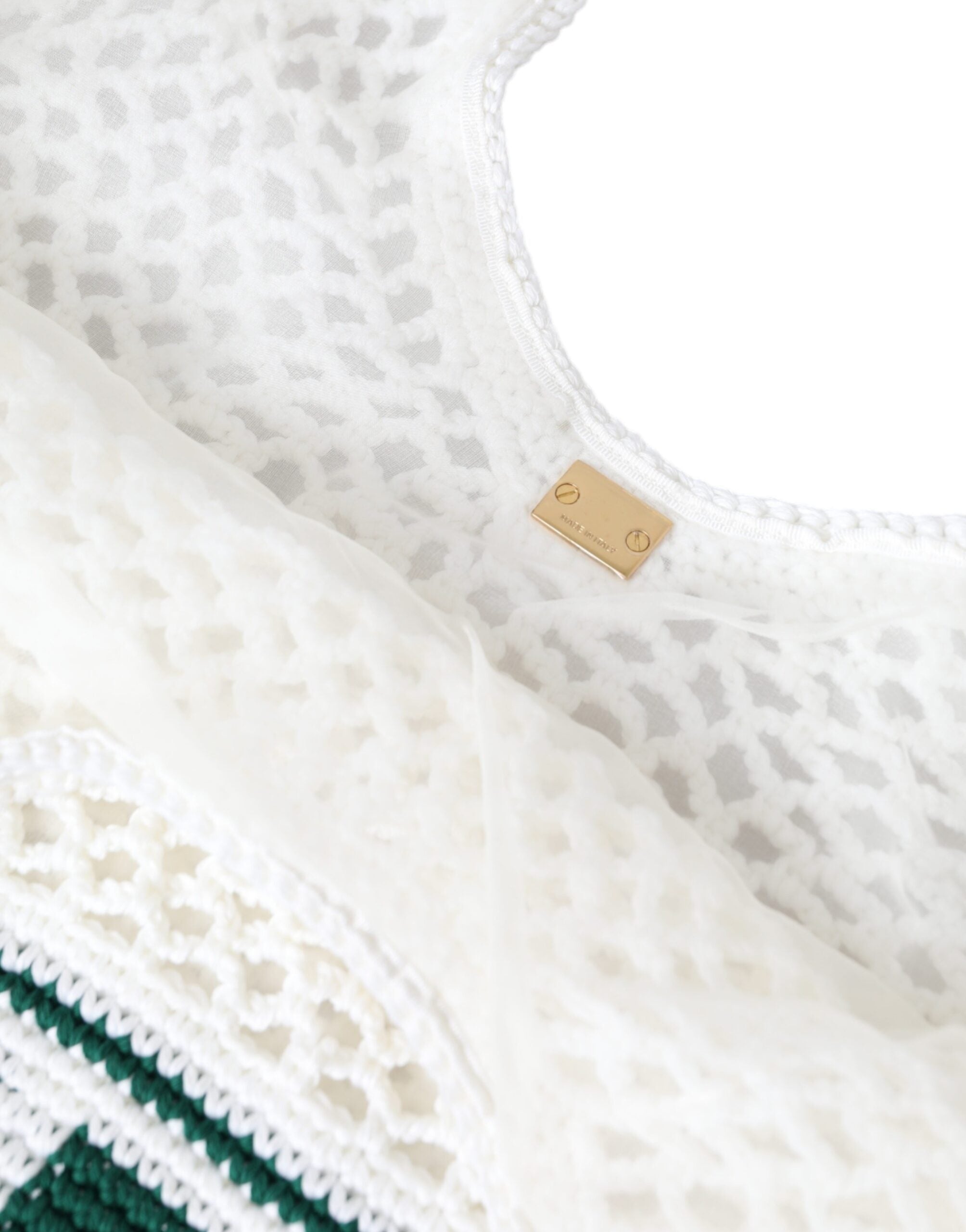 Dolce & Gabbana White Green Knitted Cotton Logo Shopping Tote Bag - ACCEXO