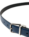 Dolce & Gabbana Blue Calf Leather Silver Metal Buckle Belt Men