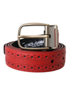 Dolce & Gabbana Red Perforated Leather Metal Buckle Belt Men