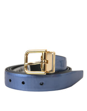 Dolce & Gabbana Metallic Blue Leather Gold Metal Buckle Belt - ACCEXO