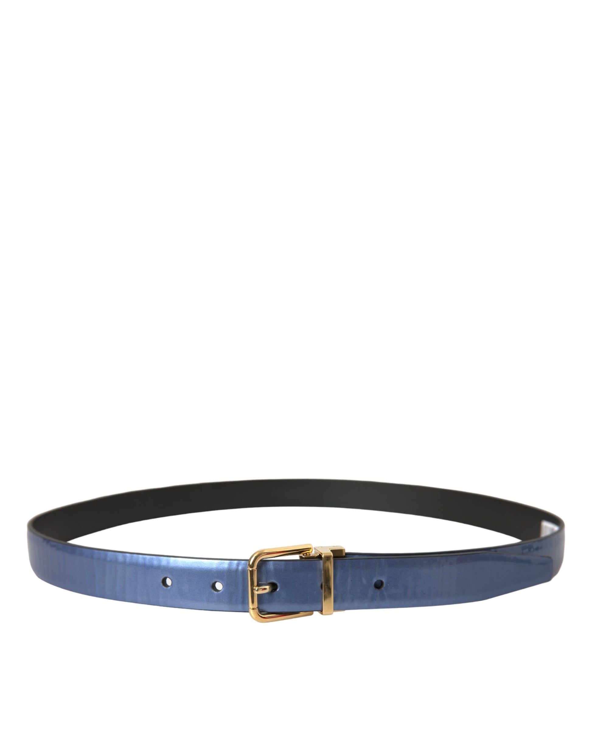 Dolce & Gabbana Metallic Blue Leather Gold Metal Buckle Belt - ACCEXO