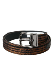 Dolce & Gabbana Gold Jacquard Stripes Silver Metal Buckle Belt - ACCEXO