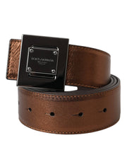 Dolce & Gabbana Metallic Bronze Leather Square Metal Buckle Belt - ACCEXO