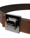 Dolce & Gabbana Metallic Bronze Leather Square Metal Buckle Belt