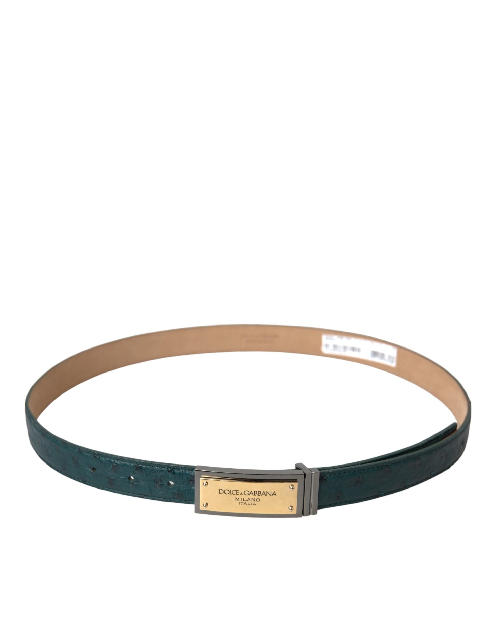 Dolce & Gabbana Green Leather Gold Logo Engraved Buckle Belt - ACCEXO