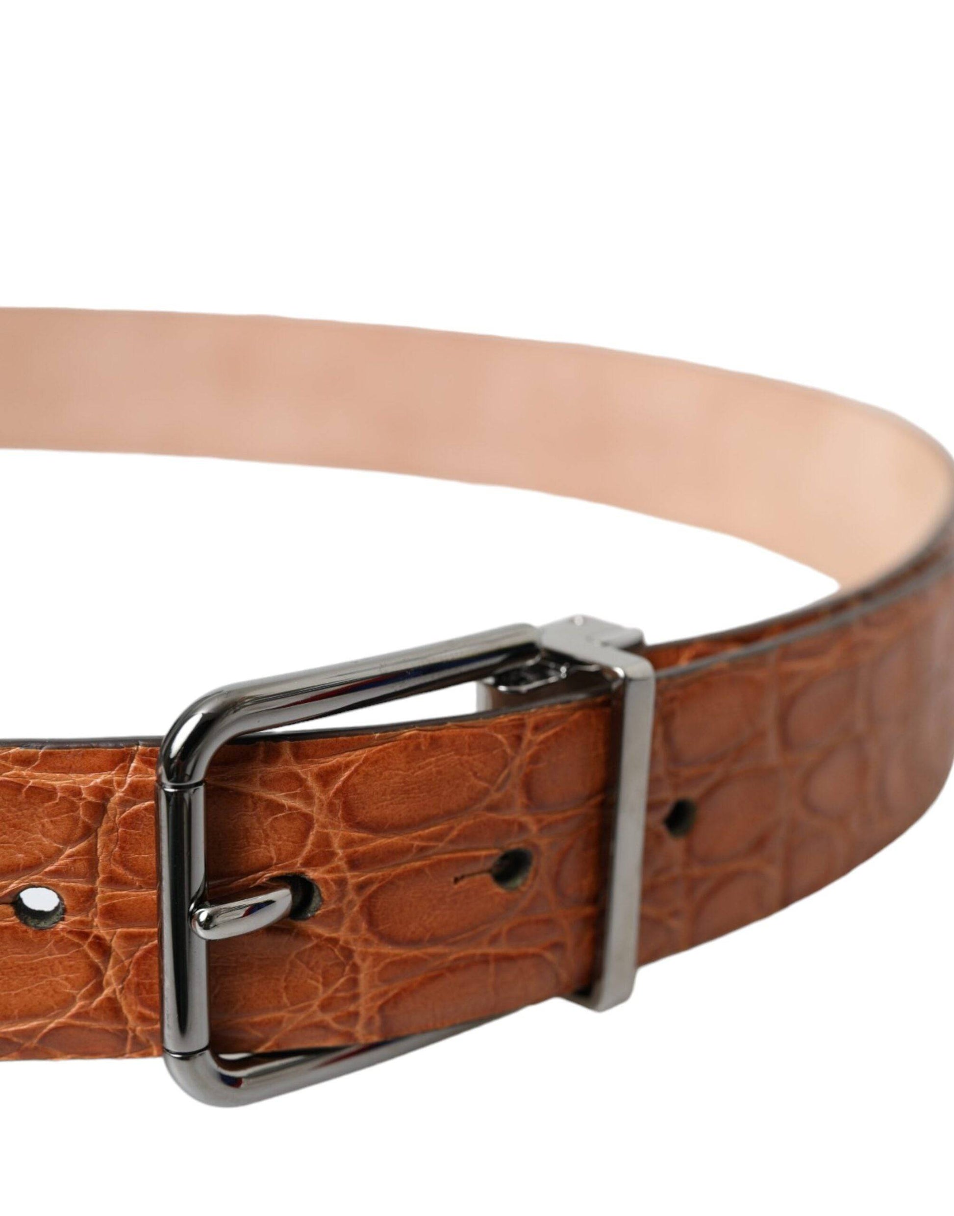 Dolce & Gabbana Brown Exotic Leather Silver Metal Buckle Belt - ACCEXO