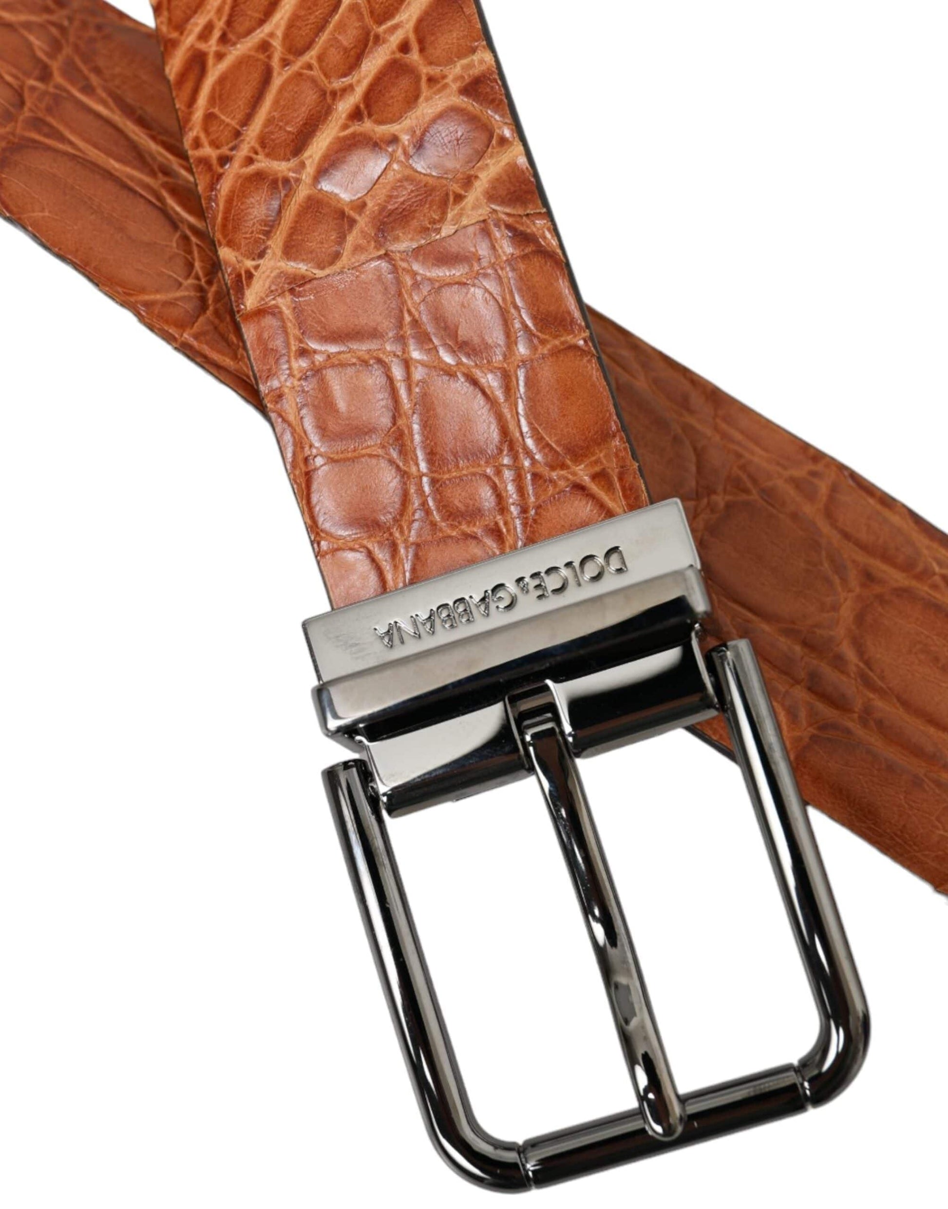 Dolce & Gabbana Brown Exotic Leather Silver Metal Buckle Belt - ACCEXO