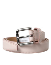 Dolce & Gabbana Light Pink Leather Silver Metal Buckle Belt - ACCEXO