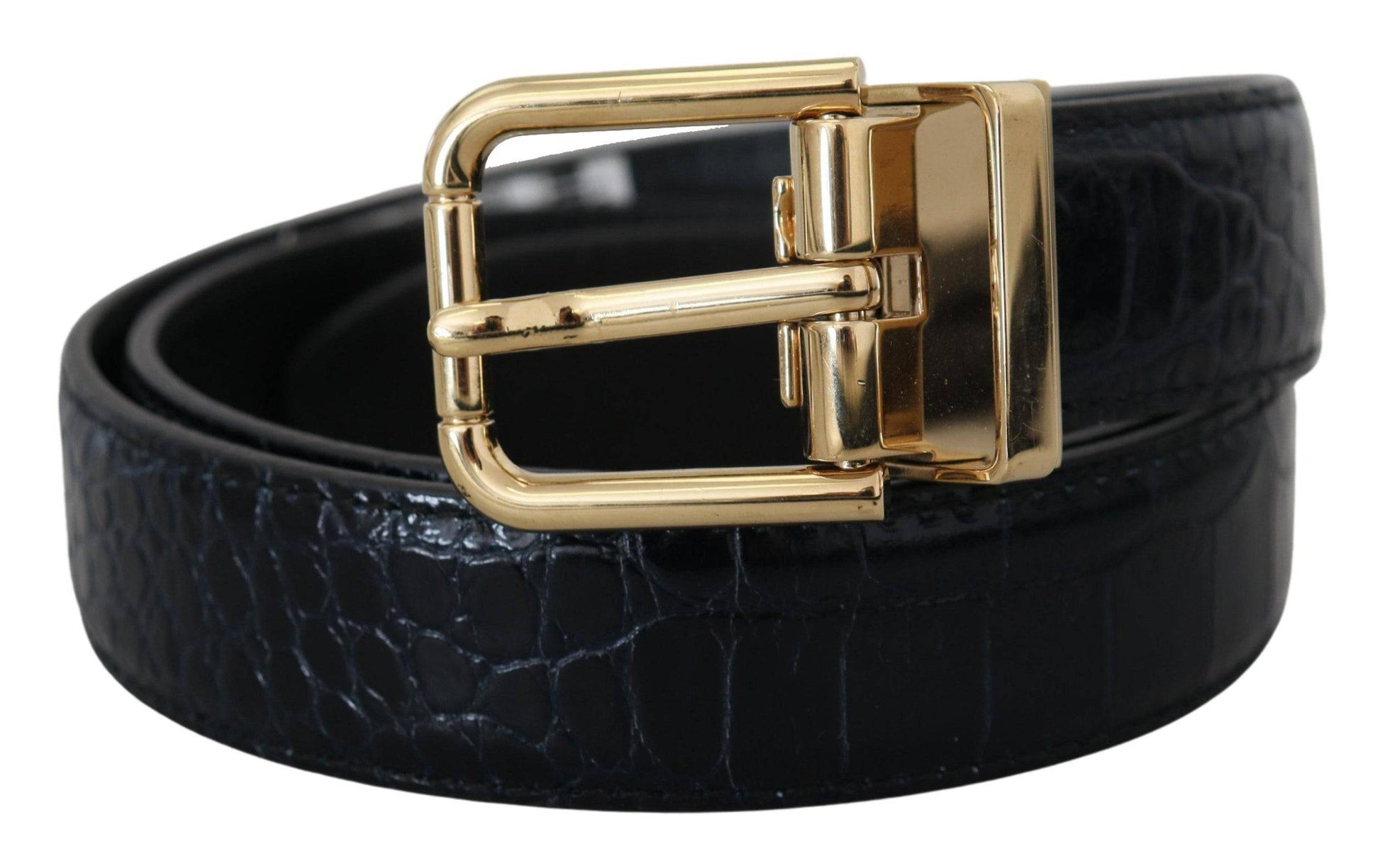 Dolce & Gabbana Black Exotic Leather Gold Metal Buckle Belt - ACCEXO