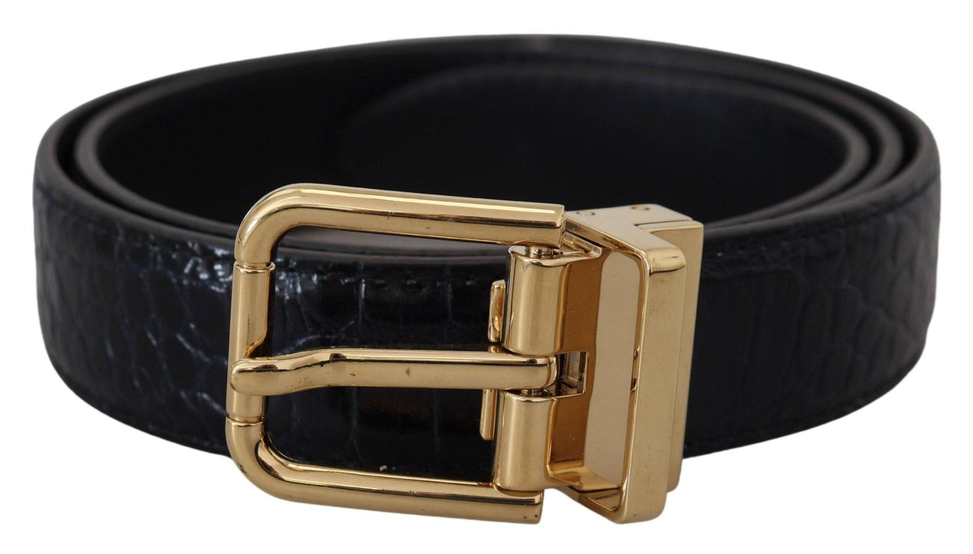 Dolce & Gabbana Black Exotic Leather Gold Metal Buckle Belt - ACCEXO