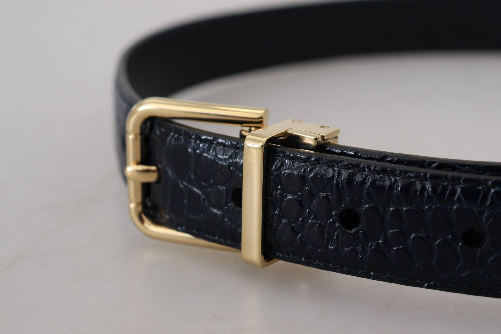 Dolce & Gabbana Black Exotic Leather Gold Metal Buckle Belt - ACCEXO