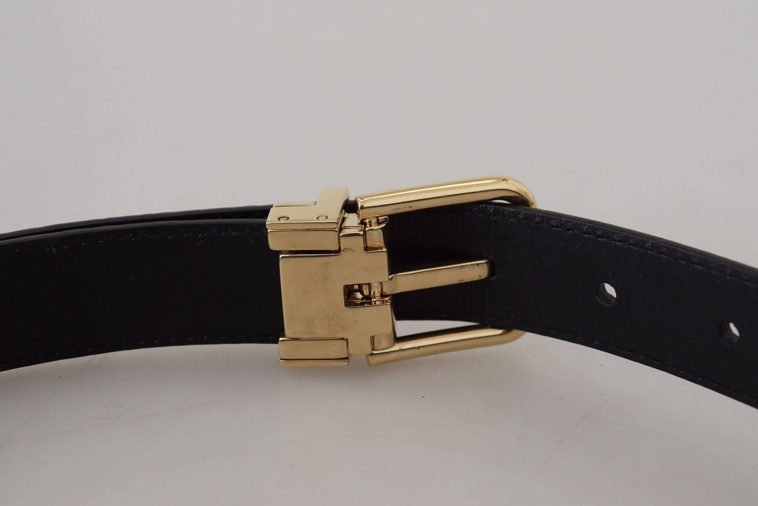 Dolce & Gabbana Black Exotic Leather Gold Metal Buckle Belt - ACCEXO