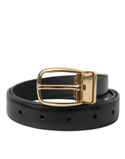 Dolce & Gabbana Black Calf Leather Gold Metal Buckle Belt - ACCEXO
