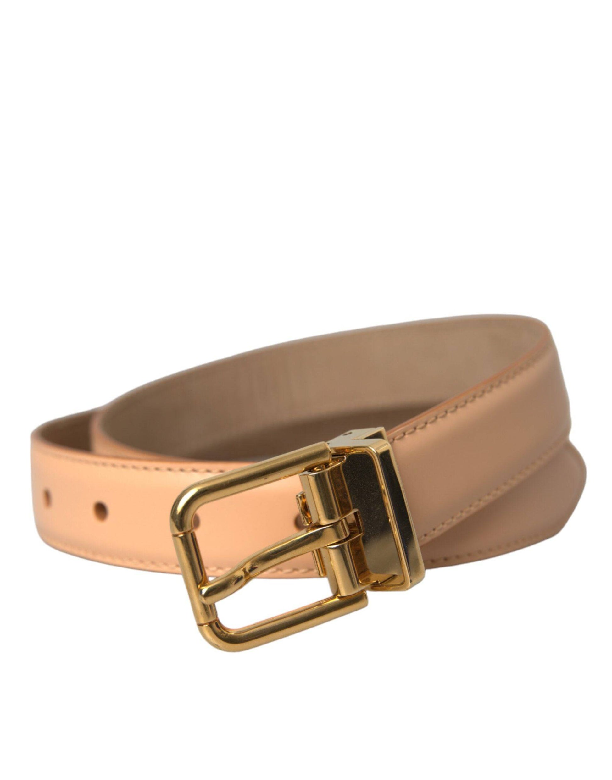 Dolce & Gabbana Beige Calfskin Leather Gold Metal Buckle Belt - ACCEXO