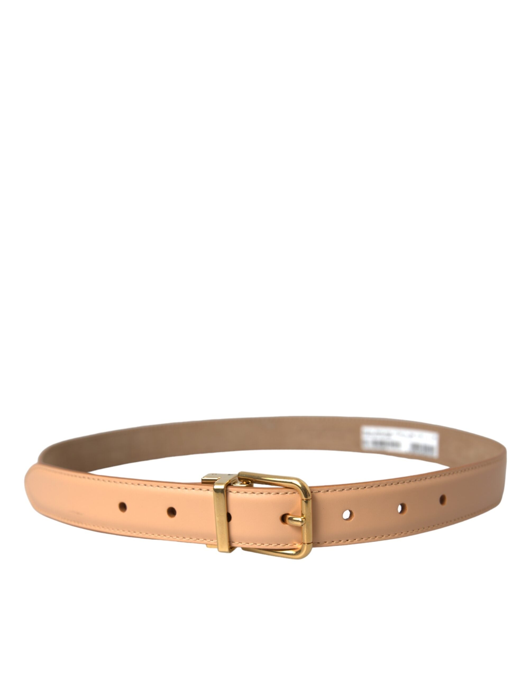 Dolce & Gabbana Beige Calfskin Leather Gold Metal Buckle Belt - ACCEXO