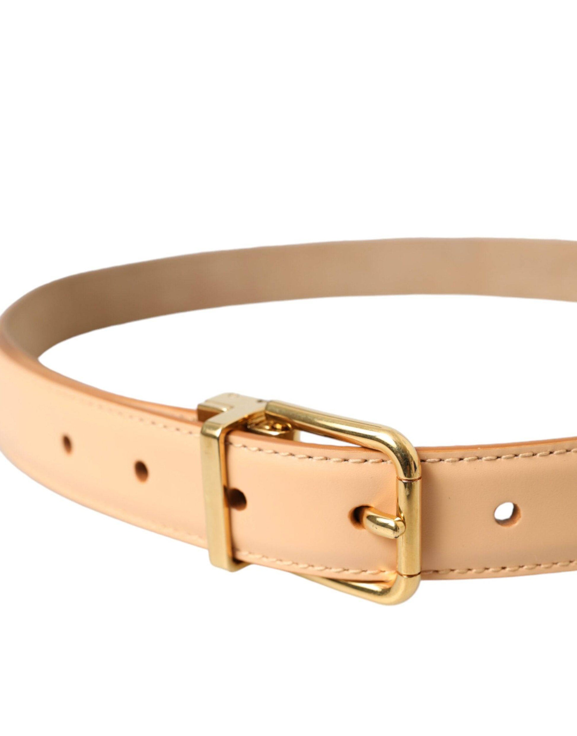 Dolce & Gabbana Beige Calfskin Leather Gold Metal Buckle Belt - ACCEXO